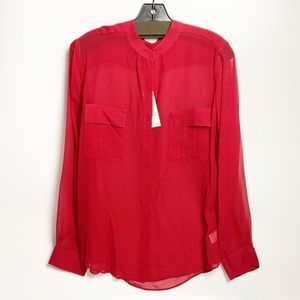 ERIN FEATHERSON 100% Silk Red Sheer Blouse NWT - Size Large